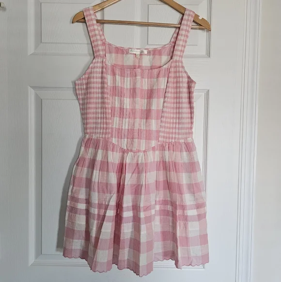 LoveShackFancy Chennedy Gingham Pleated Mini Dress In Pink Size 6 - Picture 8 of 13